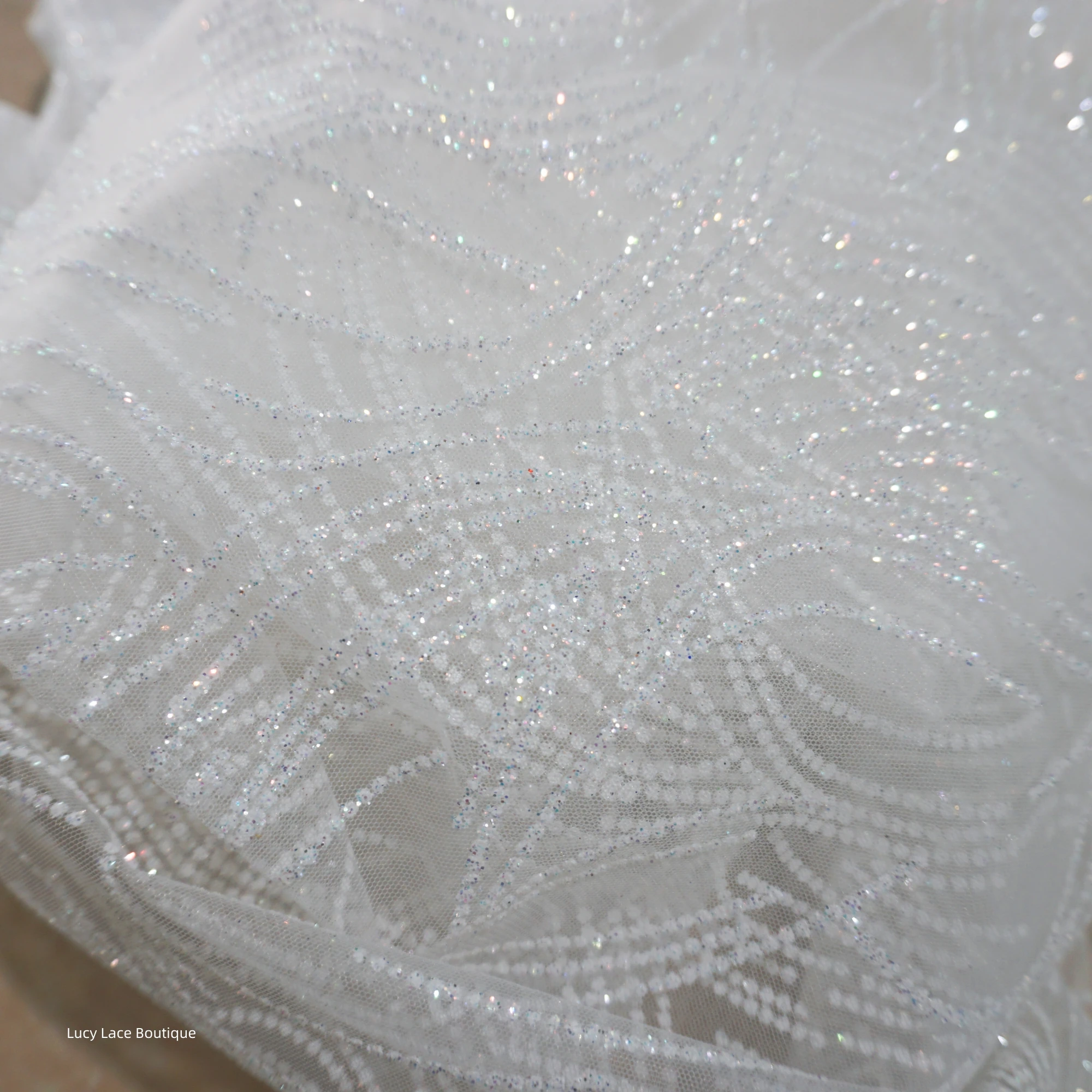 Off White Tulle Mesh with Colorful Shimmer Sparkly Glitters Lace DIY Sewing Material Decor Lace 1.5M Wide 2024