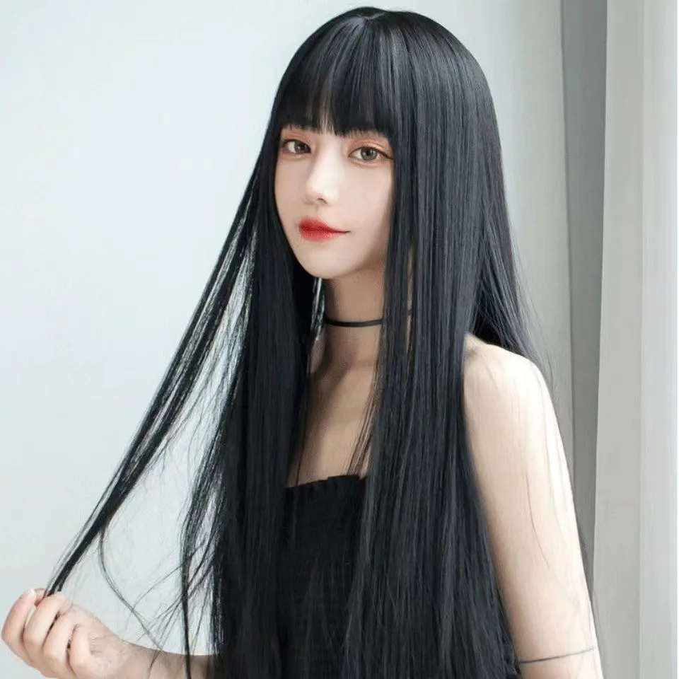 Black Lisa-style straight hair synthetic wig - Halloween wig for cosplay, role-playing wig, daily party high-temperature hair ca