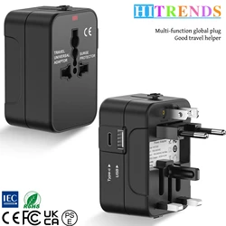 Universal Travel Plug adapter 1 USB and 1 Type-C charging port Wall charger AC power converter suitable for USA, EU, UK, AU