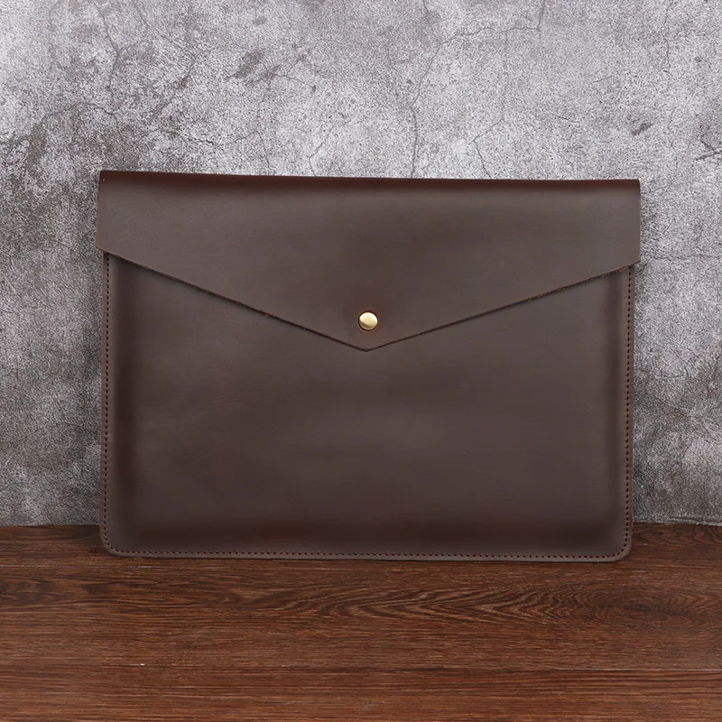 Retro Genuine Leather Slim Clutch Bag A4 Ipad Protection Holder Lightweight Business File Document Bag Black Brown Ipad Cover