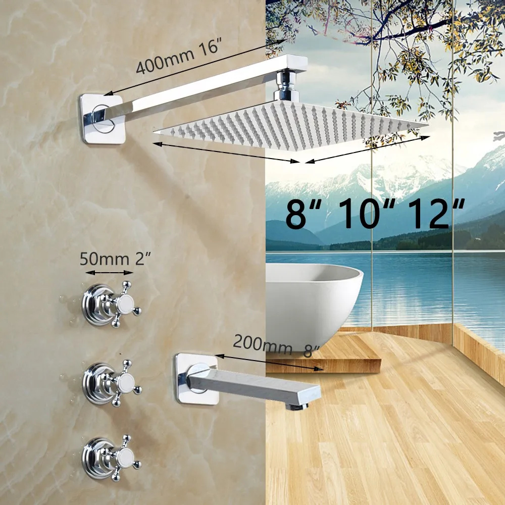 Torayvino Chrome Bathroom Shower Faucet Wall Mounted Round Square & Rainfall Shower Faucets Head Water Mixer Shower Tap Set