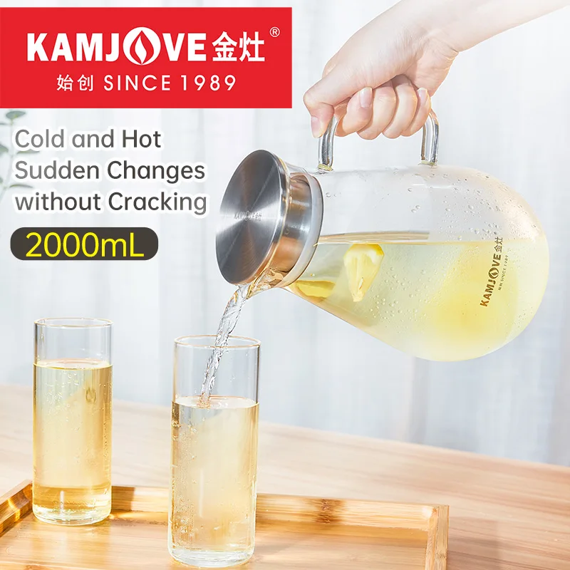 

Стеклянный кувшин для воды KAMJOVE, чайник для холодной воды для дома и кухни, прозрачный высококачественный чайник из боросиликатного стекла, термостойкий стеклянный чайник для холодной воды