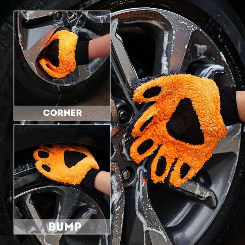 Five-finger Car Washing Gloves Soft Coral Fleece Auto Body Scratch-Free   Detailing Cleaning Glove Thicken Bear Paw Wash Mitt