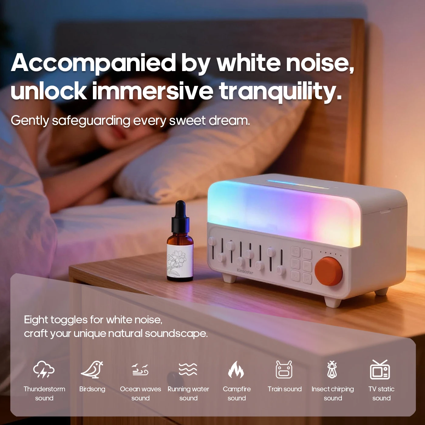 2026 New Upgrade New Mood Light Aroma Diffuser 150ml Speaker White Noise Machine Humidifier 8 Natural Sounds Music