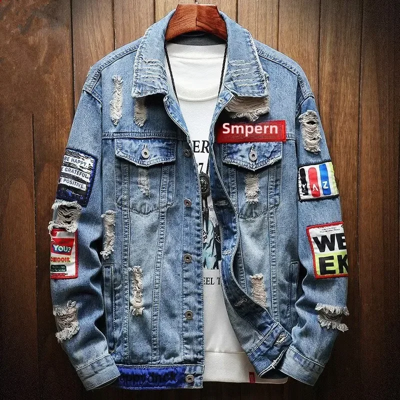 Autumnins Embroidery Denim Jacket For Men Trendy Brand Popular On The Internet Youth Workwear Jacket Casual Style Loose Fit