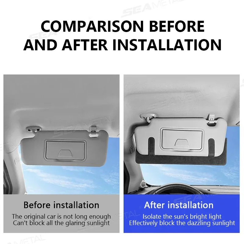 SEAMETAL Car Sun Visor Extension Panel Suede Anti Glare Sun Shade Protection Cover No Visual Blocking Sun Visor Plate Extender