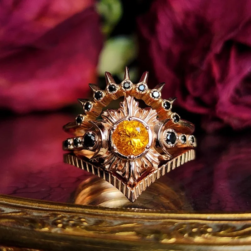 European and American new retro sunflower shape personalized fashion versatile women's three-piece ring