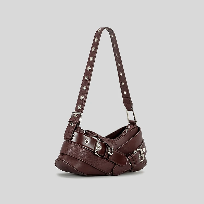 Bolsos de hombro Vintage para mujer, bolso de diseñador para axila, bolso Punk para motocicleta, bolso de lujo de cuero Pu, Bolso pequeño para mujer