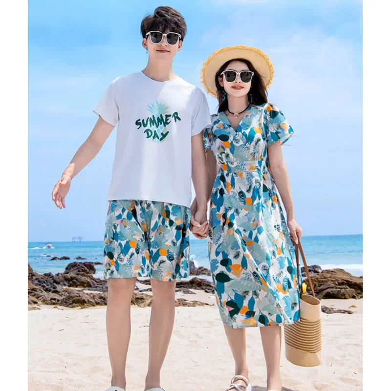 Vacation Area Couple Look Family Matching Beach Clothes Holiday Parent-child Clothing Mom Daughter Dresses Dad Son Outfits Sets