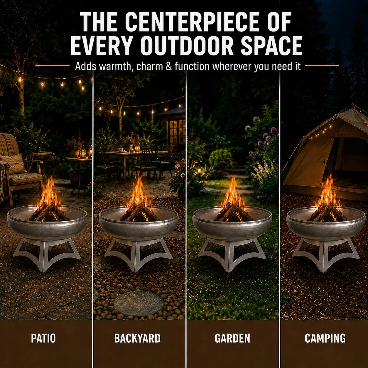 Liberty 36” Wood Burning Fire Pit Carbon Steel with Hollow Base
