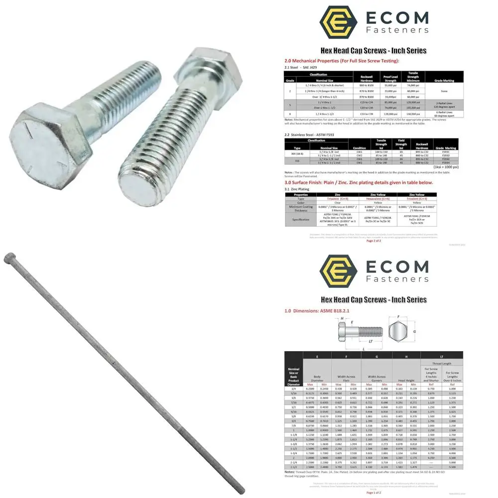 

Grade 5 Zinc-Plated Steel Hex Cap Screws, 1/4 Inch x 4-1/2 Inch, Coarse Thread, 50 Pieces, Made in USA