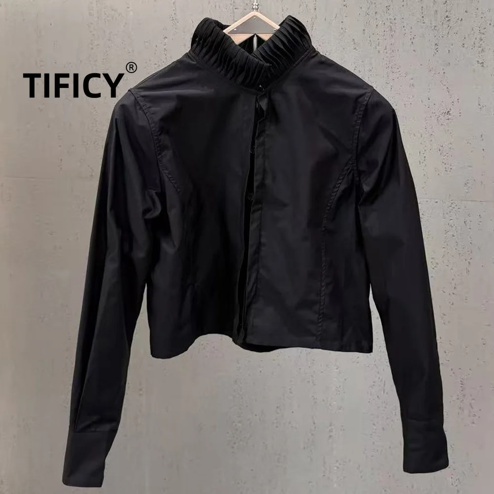 High Street Shirts Women's Spring and Summer Three-dimensional Splicing Bubble Band Long Sleeved Short Ins Shirt Tops
