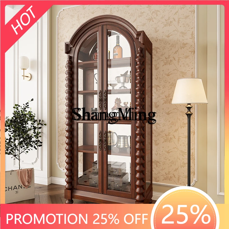 ZYY جميع خزانة النبيذ الخشبية الصلبة لغرفة المعيشة المنزلية ذات سعة كبيرة وخزانة عرض جدارية مقوسة للرياح