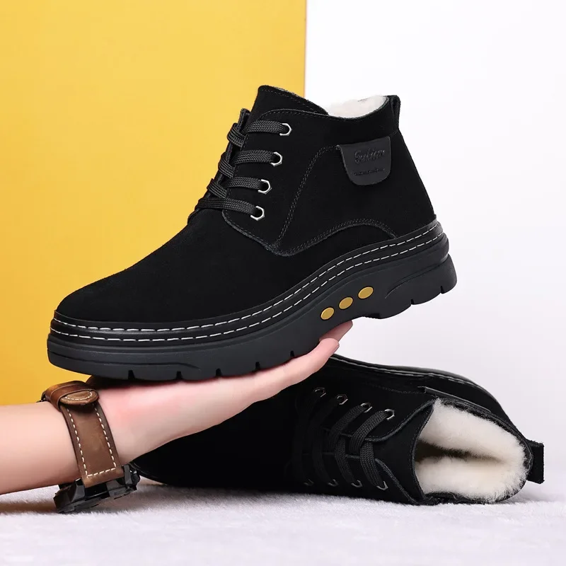

Winter Cotton Shoes Men's Snow boots Warm Ankle Boot Fashion Casual platform Plush Sneakers Non-slip Warm wool Male Footwear