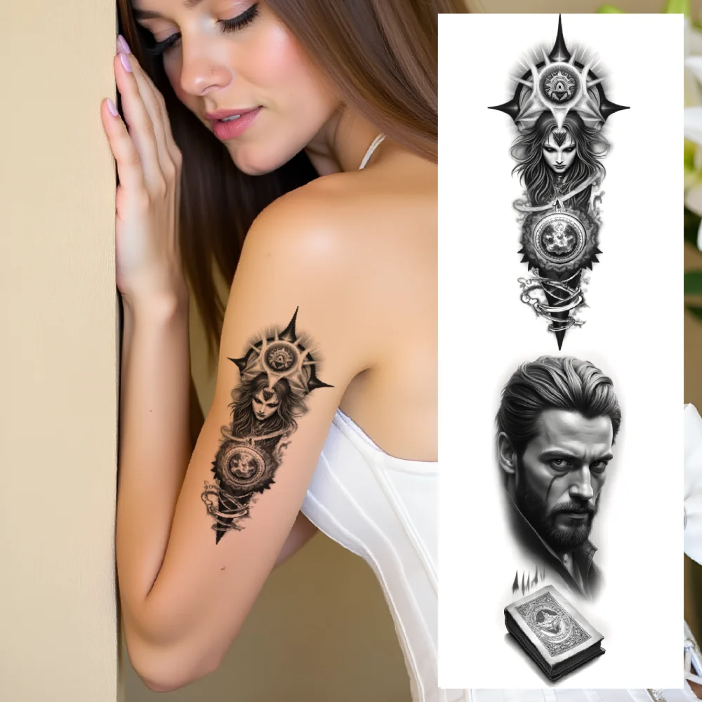 12 pièces tatouage temporaire tatouages temporaires réalistes loupe homme éclipse solaire pour adultes hommes bras