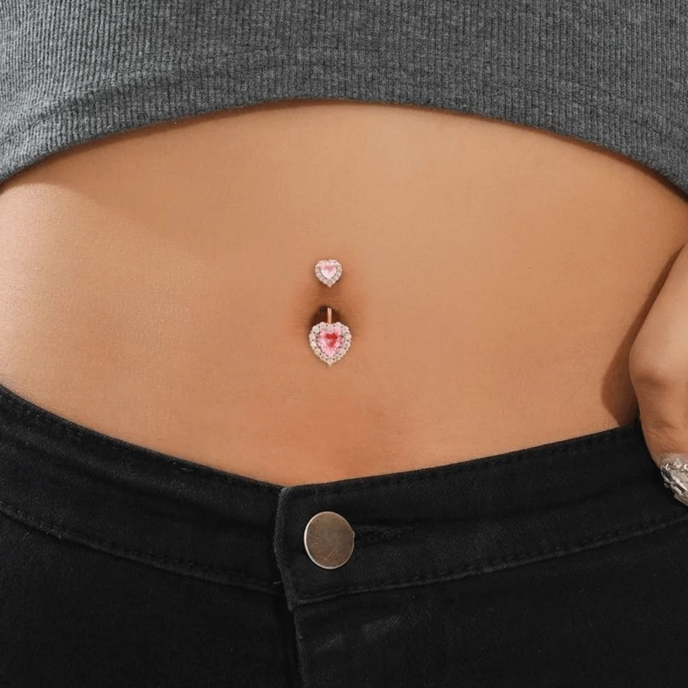Stainless Steel Zircon Navel Ring Love Colorful Double Heart Belly Button Ring Hip Hop Piercing Body Piercing Jewelry Gift
