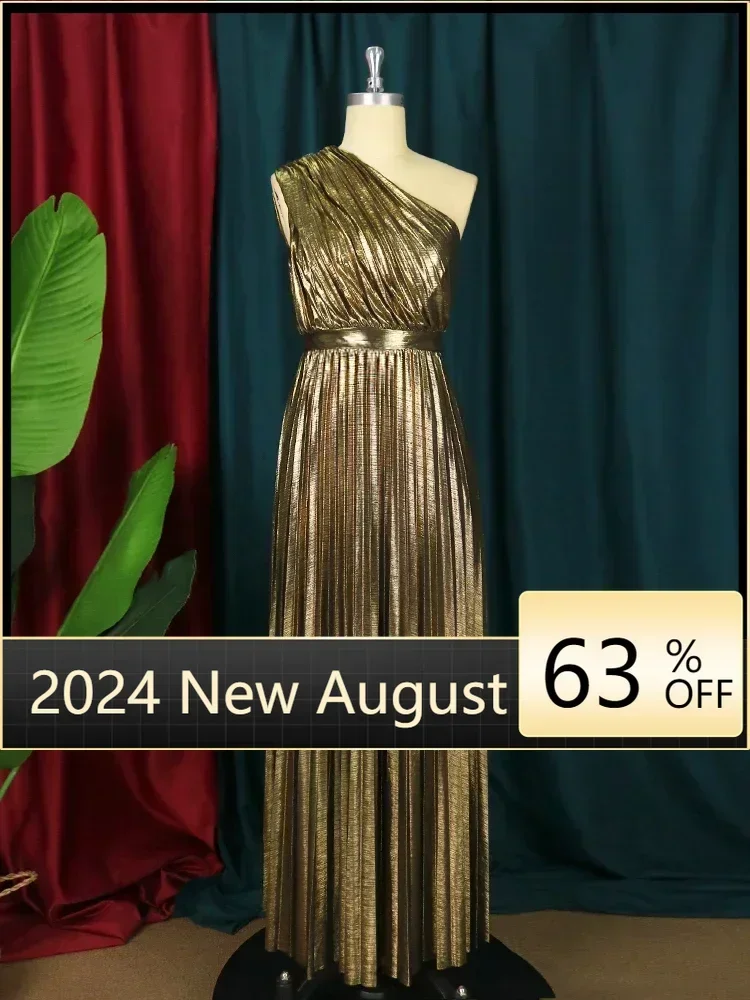 

Green One Shoulder Gilding Dress High Waist A Line Pleated Bronzing Evening Cocktail Homcoming Prom Outfits for Ladies 2024