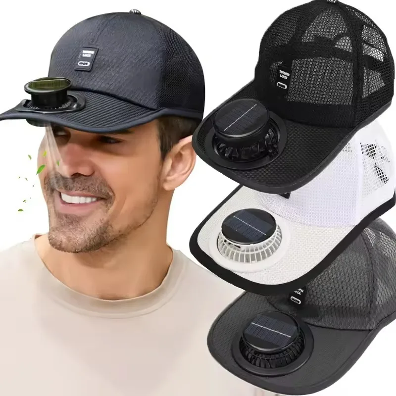 Solar Powered Cap with Fan Summer Breathable Mesh Sun Protection Outdoor Baseball Hat for Men USB Rechargeable Cooling Headwear