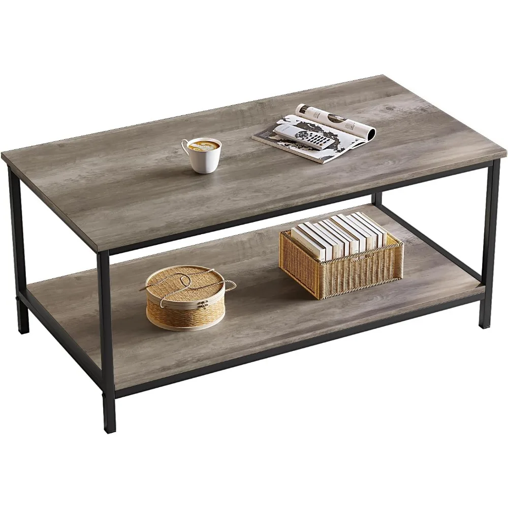 

2Tier Coffee Table for Living Room Farmhouse Style Center Table with Storage Shelf Rectangle Wood Table for Large or Small Space