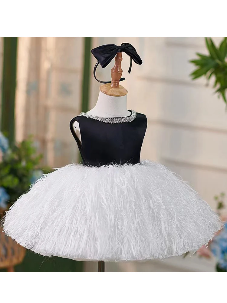 

Платье принцессы с пышными перьями во французском стиле для девочек, легкое роскошное нишевое банкетное платье для детей, новинка 2026 года