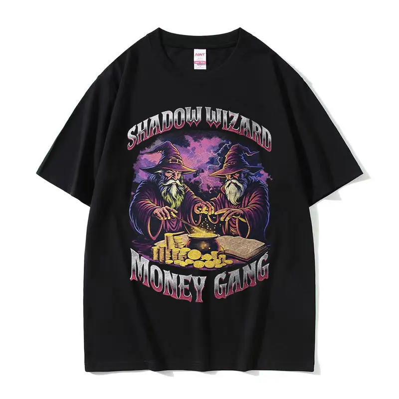 Vintage Shadow Wizard Money Gang Funny Meme Tee Shirt Men Harajuku Gothic Fashion Cotton Short Sleeve T-shirts Streetwear
