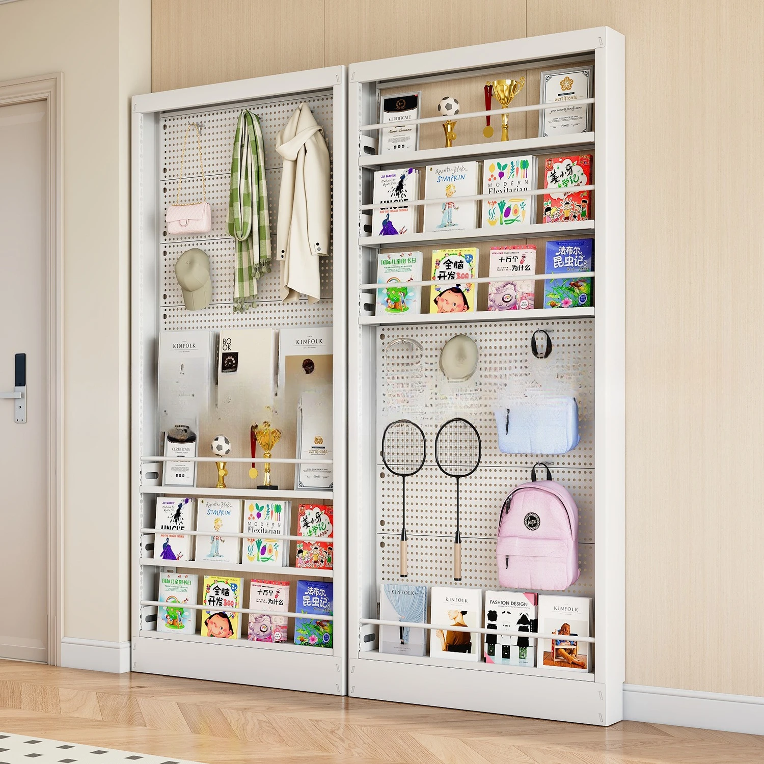 mensola-in-lamiera-forata-di-acciaio-dietro-la-porta-libreria-ultra-sottile-da-pavimento-a-parete-armadio-di-stoccaggio-estremamente-stretto-quadro-per-bambini