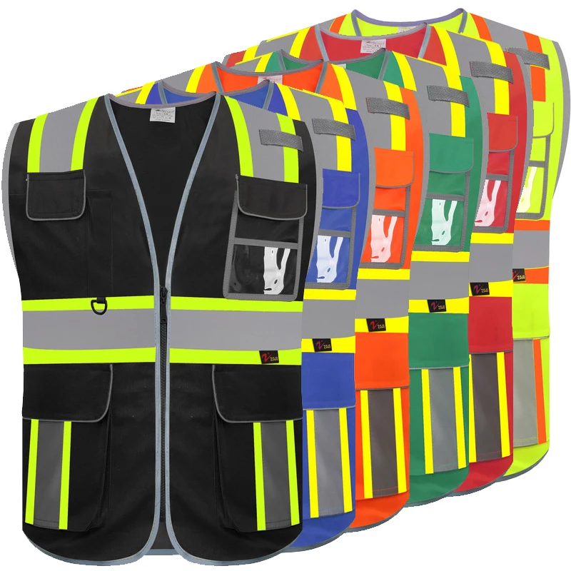 Work Vest Reflective with Tool Pockets Two Tone Hi Vis Workwear Men Safety Vest High Visibility for Man