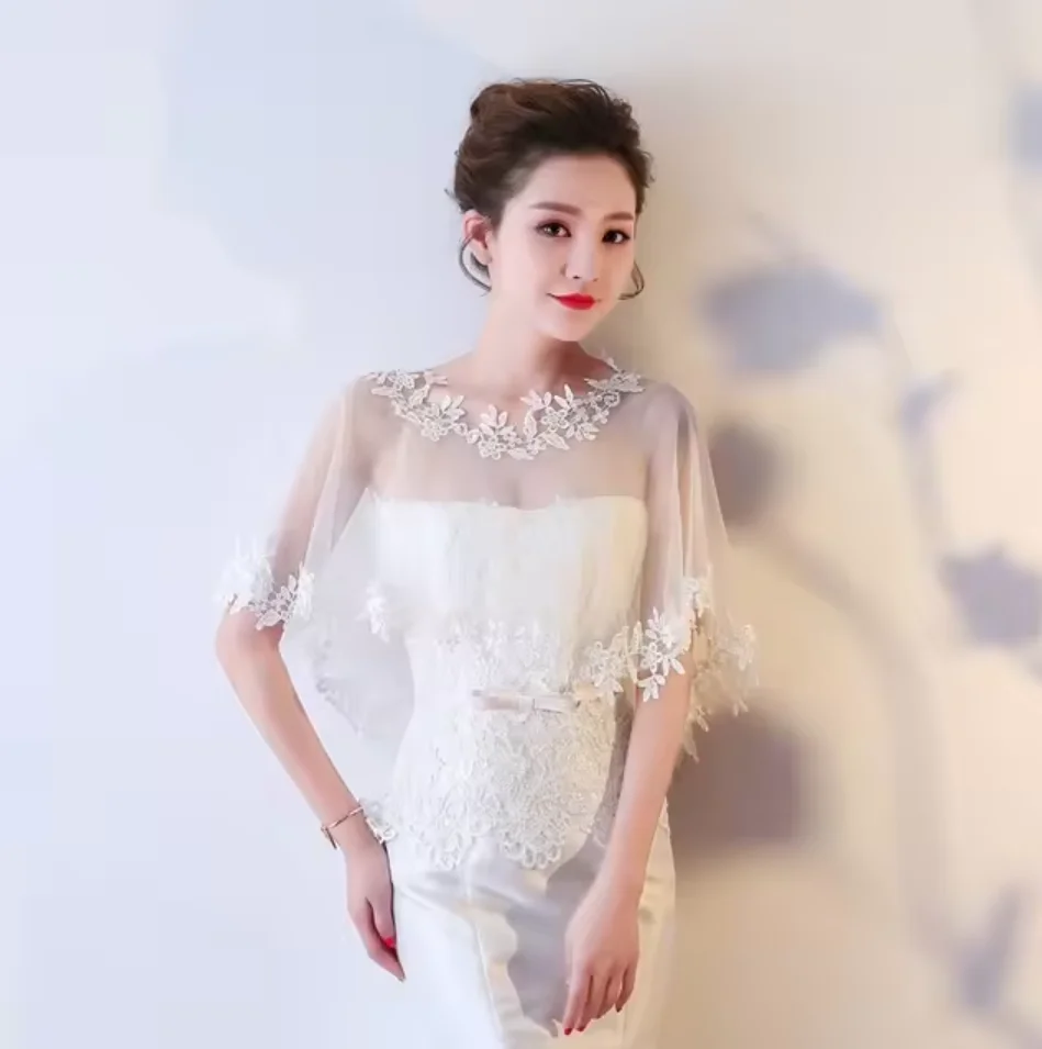 

Женская вечеринка, свадебная повседневная кружевная шаль, свадебная накидка, вечернее платье, стильная накидка, шаль, элегантная легкая прозрачная марля