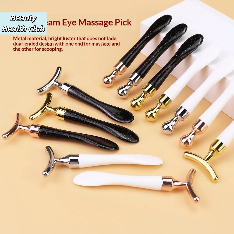 【2Pcs Zinc Alloy T-Shaped Eye Cream Massage Stick With Scoop Eye Manual Massage Tool Set Beauty Face Eye Massage Stick】