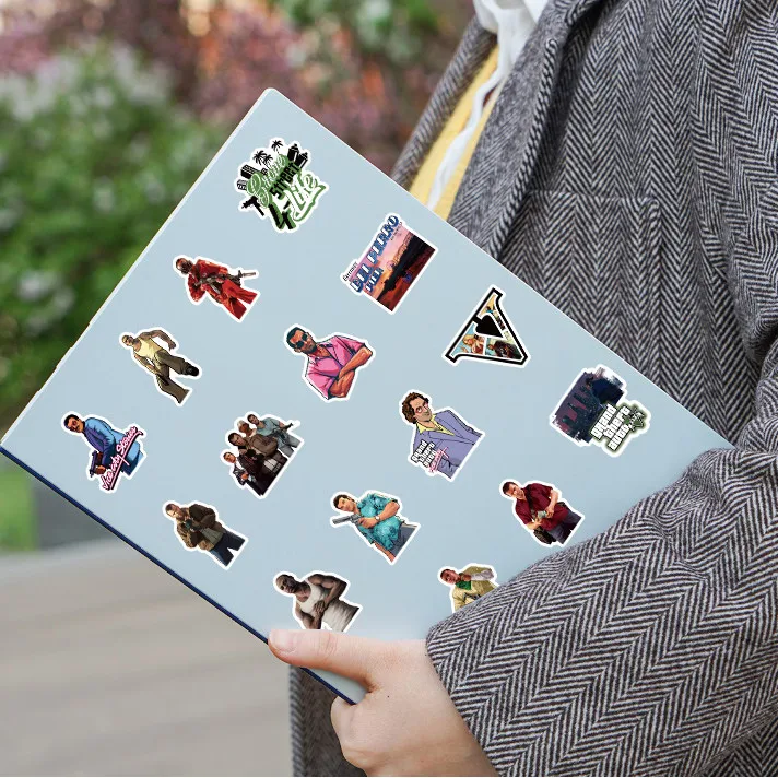 مجموعة ملصقات جرافيتي GTA للعبة Open-World المكونة من 53 ورقة - شارات موضوع ألعاب العالم المفتوح لهدايا أعياد الميلاد (متجر Anime Worlds)