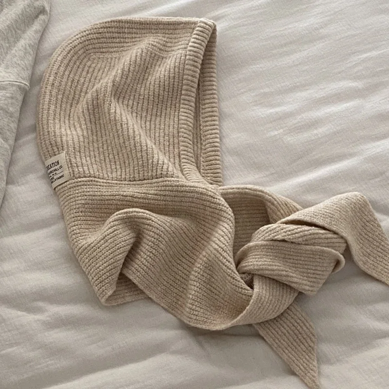 Winterwarme Woll-Strickmütze mit Falschem Schalkragen, Kapuzenpullover und Einteiligem Nackenwärmer für den Außeneinsatz bei Kälte – Detail 18