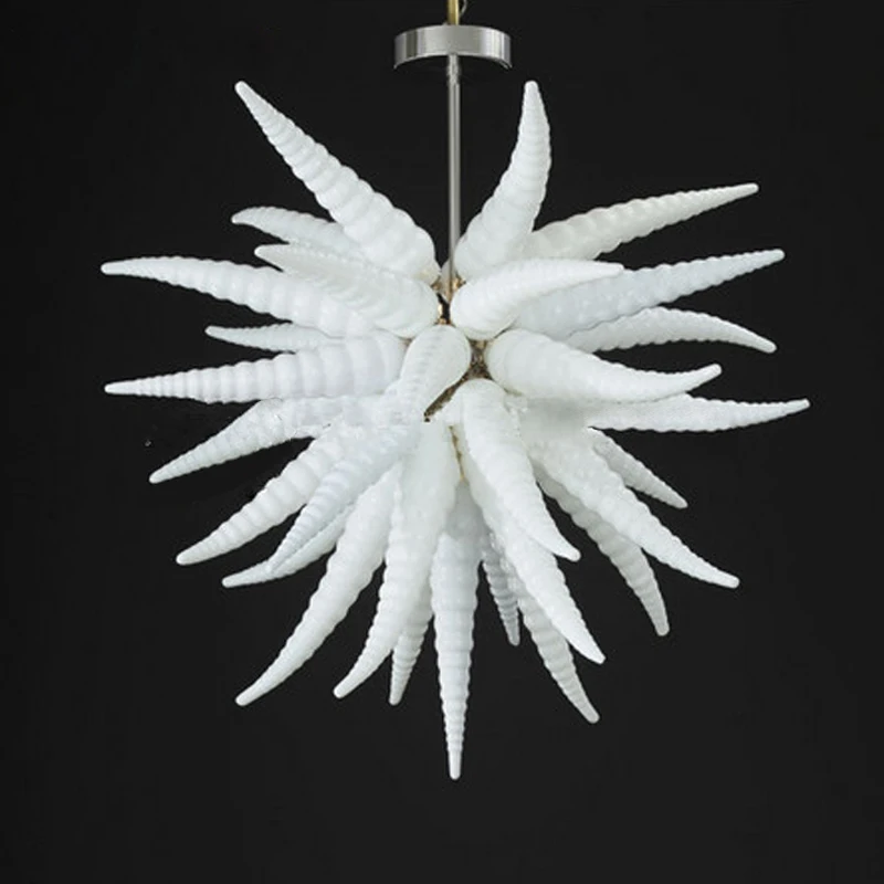 Contemporary White Horns Chandelier Dining Room LED Hand Blown Glass Modern Pendant Light Fixture Entryway Luxe Chandelier Light