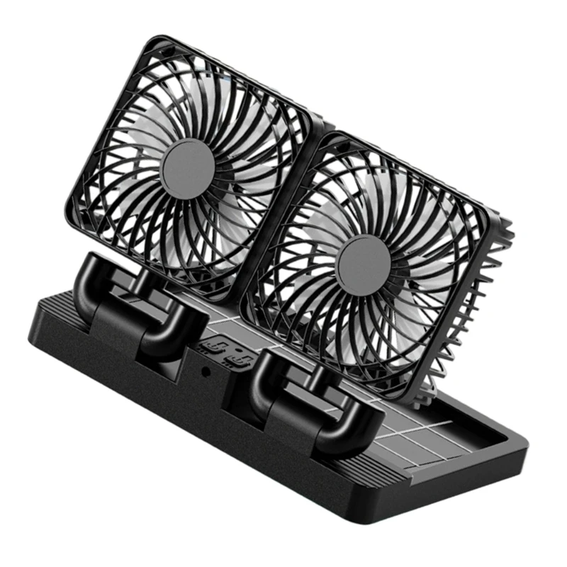 D5BE USB Rechargeable/Solar Car Ventilation Fan Single/Double Head Cooling Fan