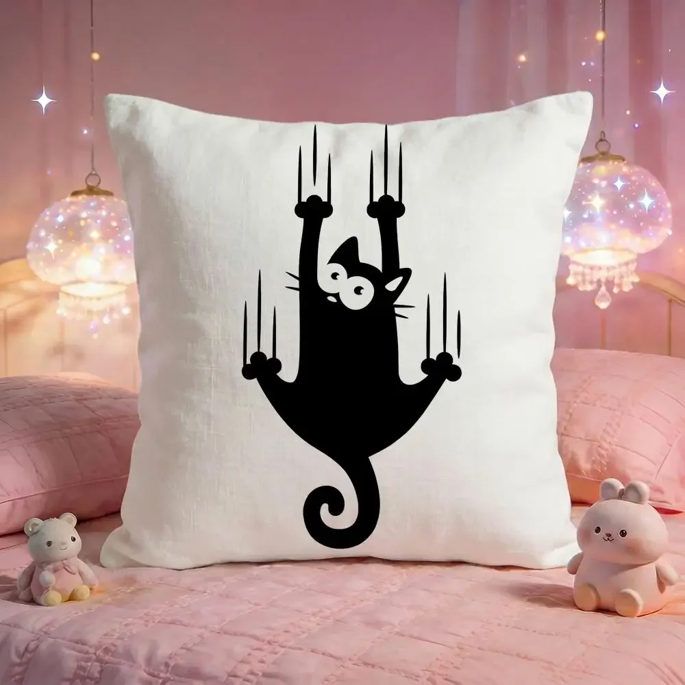 Kawaii Funny Scratching Black Cat Cushion Cover Premium Comfort Reversible Pillow Cove -Two in One Design for Any Room & Car
