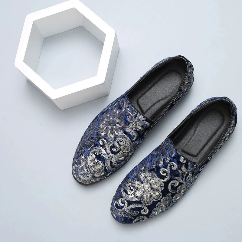Floral Pattern Mens Comfortable Driving Loafers Light Moccasins Men Fashion Sequins Bling Party Wedding Flats