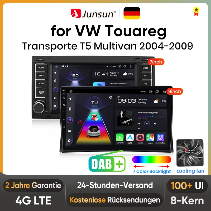 Junsun kabelloses carplay android auto autoradio für volkswagen vw touareg multi van t5 transport