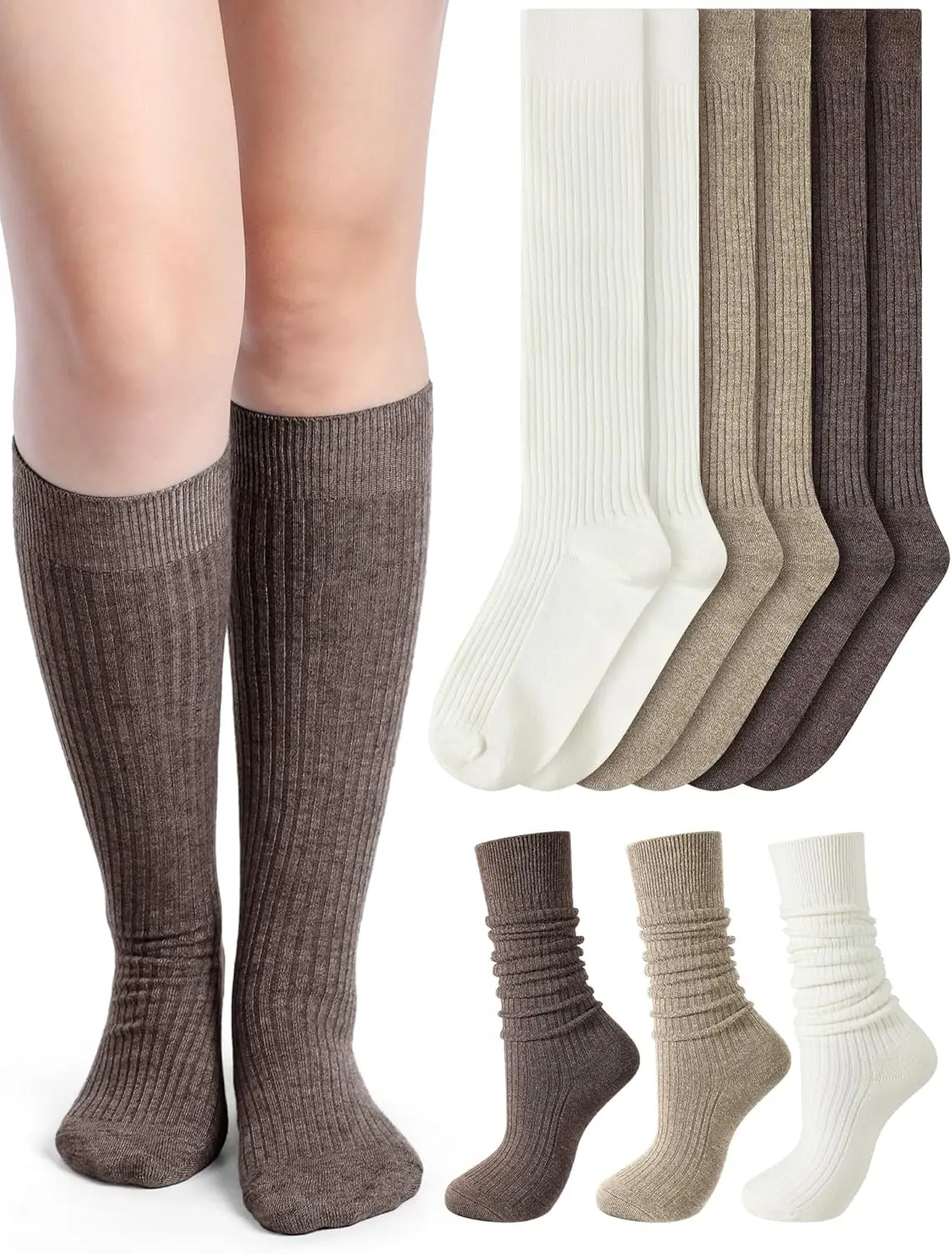 

3 Pairs Winter Women Knee High Ribbed Knit Slouchy Boot Socks Warm Gifts