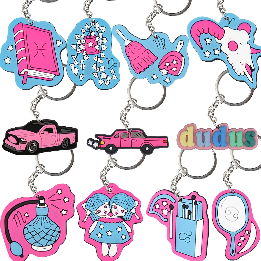 1pcs Anime Cute Magic Book Sheep Broom Keychains Lovely Strawberry Mirror Sports Car Keyrings Kids Birthday Halloween Gifts