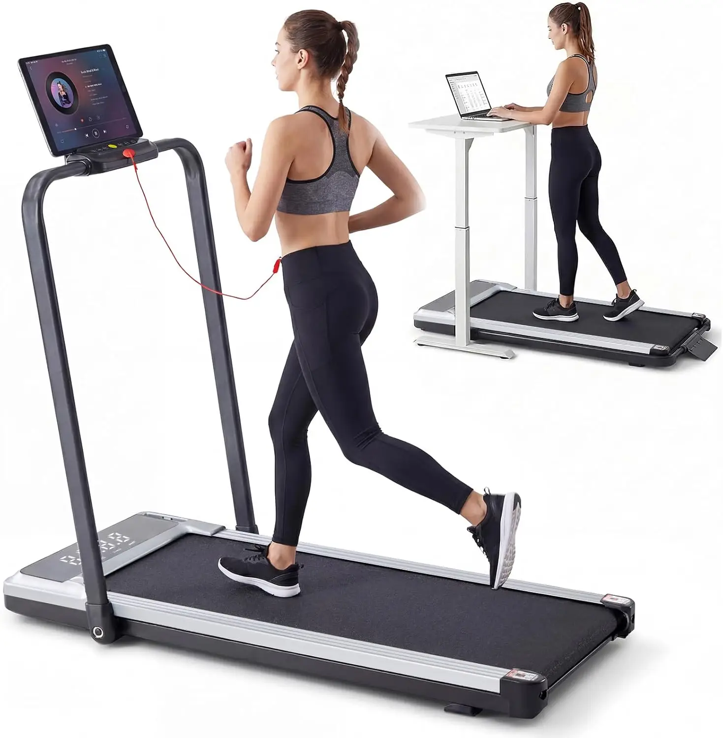 Compact Quiet Under-Desk Treadmill for Home Office, Slim Portable Design with Adjustable Speed and Remote Control for Fitness Workouts