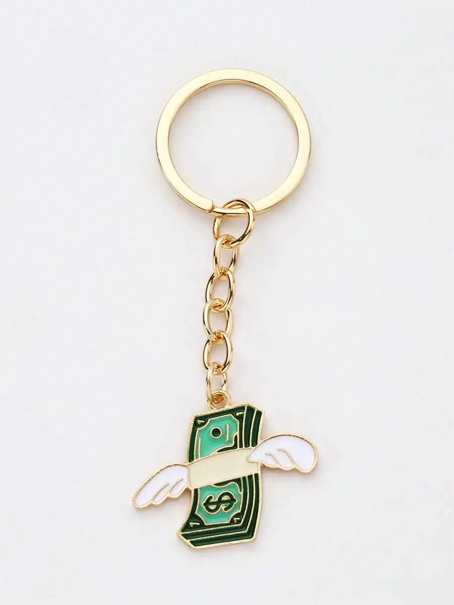 

Creative Alloy Flying Dollar Keychain With Wings, Elegant Bag Pendant Car Accessory Gift For Adults