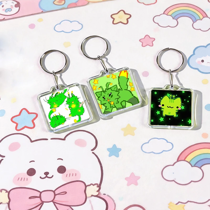 Funny Green Alien Cat Acrylic Keychain Handmade Hanging Ornaments for Clothes Backpack Decoration Accessories Gifts with Friends