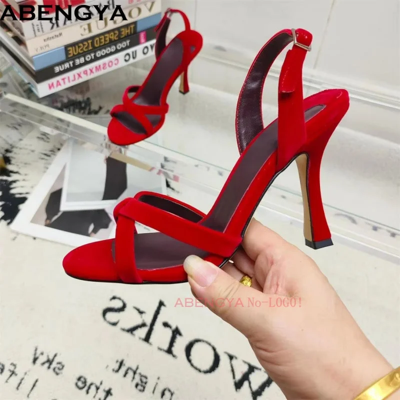 Sexy Suede Leather High Heel Sandals Women Open Toe Party Shoes For Women Summer Back Strap Modern Sandals Women
