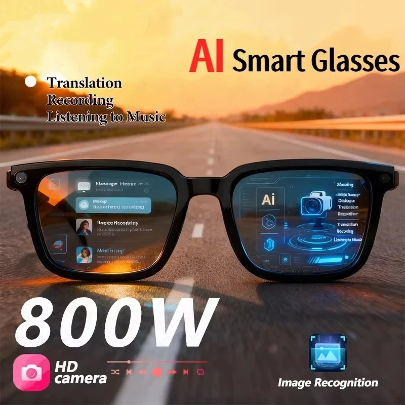 AI Smart Glasses 8K HD Photochromic Multifunction Bluetooth Calling Voice Assistant Music Player Translate Camera