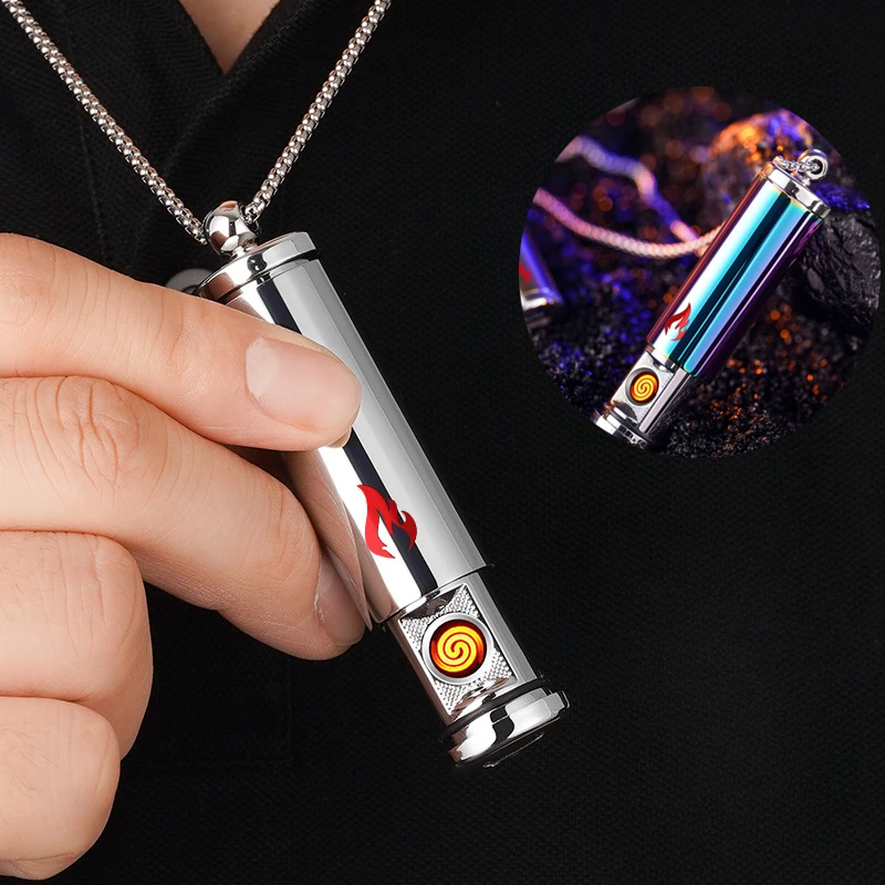 Metal Creative Intelligent Voice Controlled Tungsten Wire Lighter Necklace Exquisite USB Charging Windproof Cigarette Lighter