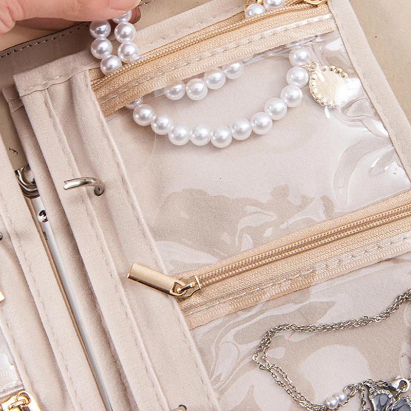 كتاب تخزين المجوهرات المحمول المصنوع من جلد البولي يوريثان، لفة تنظيم المجوهرات، حقيبة تخزين المجوهرات الصغيرة المضادة للأكسدة