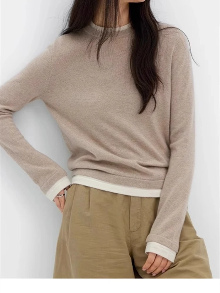 

New Woman clothing 100% Cashmere Sweater O- Neck Long Sleeves Knitted Pullover Korean Style Oversized for Autumn and Winter top