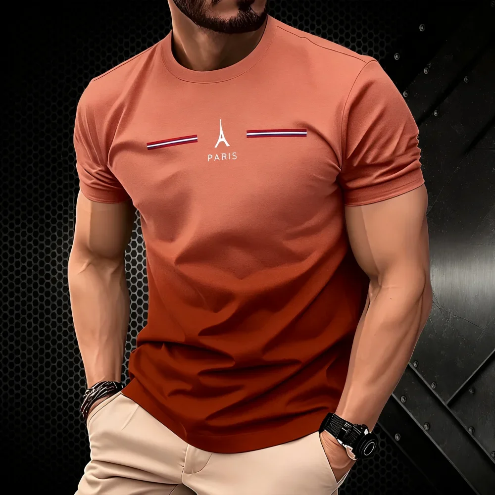 Summer Men's Clothing 3D Gradient Simple Paris Printed Men's T-Shirt Daily Fashion Oversized  Sports Round Neck Short Sleeve Top image 5