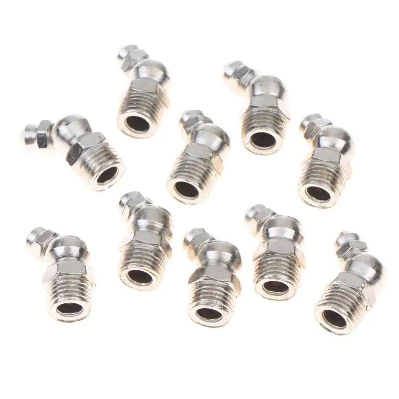 10 Stück M6 Eisen-Zink Hydraulik-Schmiernippel-Armaturen 45-Grad-Winkel-Schmiernippel-Armaturen mit Staubschutzkappen – Detail 2