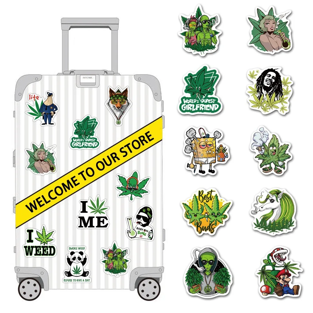 50pcs Green Plant Prank Sticker Pack Personalized DIY Stickers Waterproof Phone Case Cute Laptop Skin Stationery Art Supplies