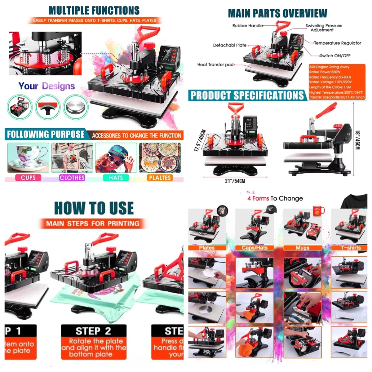 

WJW 5 in 1 Heat Press Machine Mug t Shirt Sublimation Printing Machines for Small Businesses P8100-5